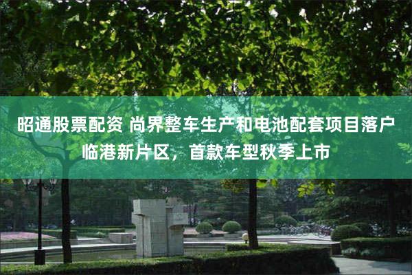 昭通股票配资 尚界整车生产和电池配套项目落户临港新片区，首款车型秋季上市